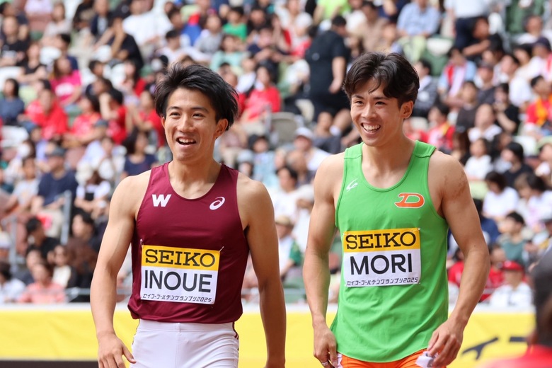 【セイコーGGP】男子 100m チャレンジレース Heat 1：1着の井上直紀（早稲田大）と2着の守祐陽（大東文化大）はFinalへ進出